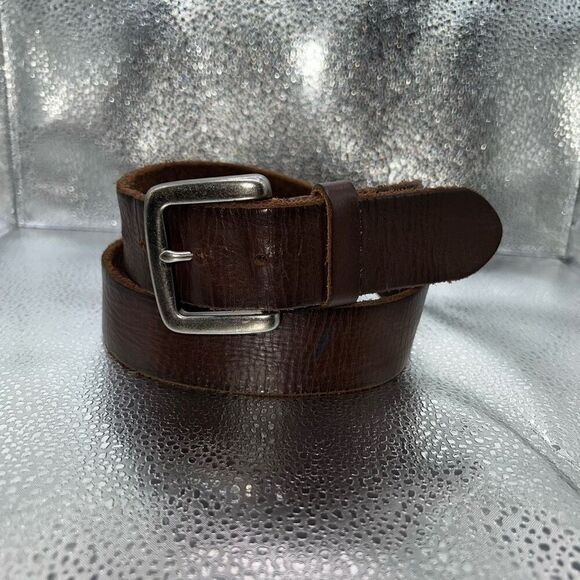 American Eagle Leather Belt Men’s 34 Brown Silver Tone Hardware Chore Cowboy - Picture 1 of 8